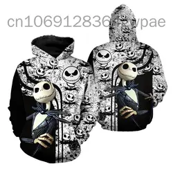 2024 Disney Jack Skellington 3D Hoodie Men's Women's Casual Sports Pullover 3D Hoodie Fashion Oversized Sweatshirt