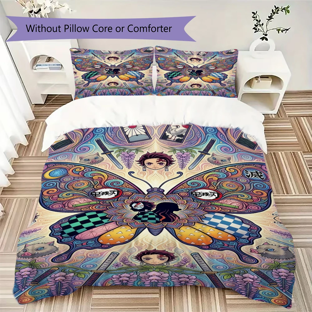 Demon Slayer Print Pillowcase & Duvet Cover Set Anime Bedding for Room Decor Special Gift for Anime Lovers.-Xin