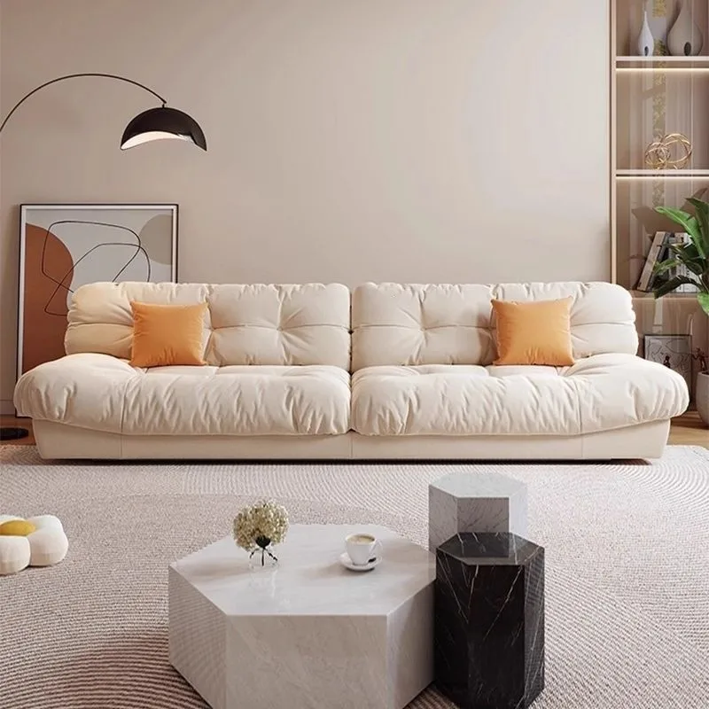 Cloud fabric sofa living room household small apartment simple cat scratching leather art straight row sofa