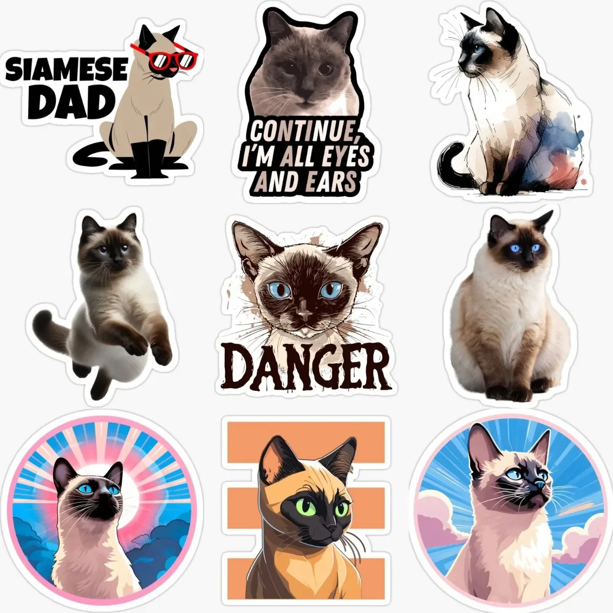 

Cute Siamese Cat Pets Creative PVC Personalized Sticker Decorate for Car Fridge Door Wall Van Bicycle Window Decal Accessories