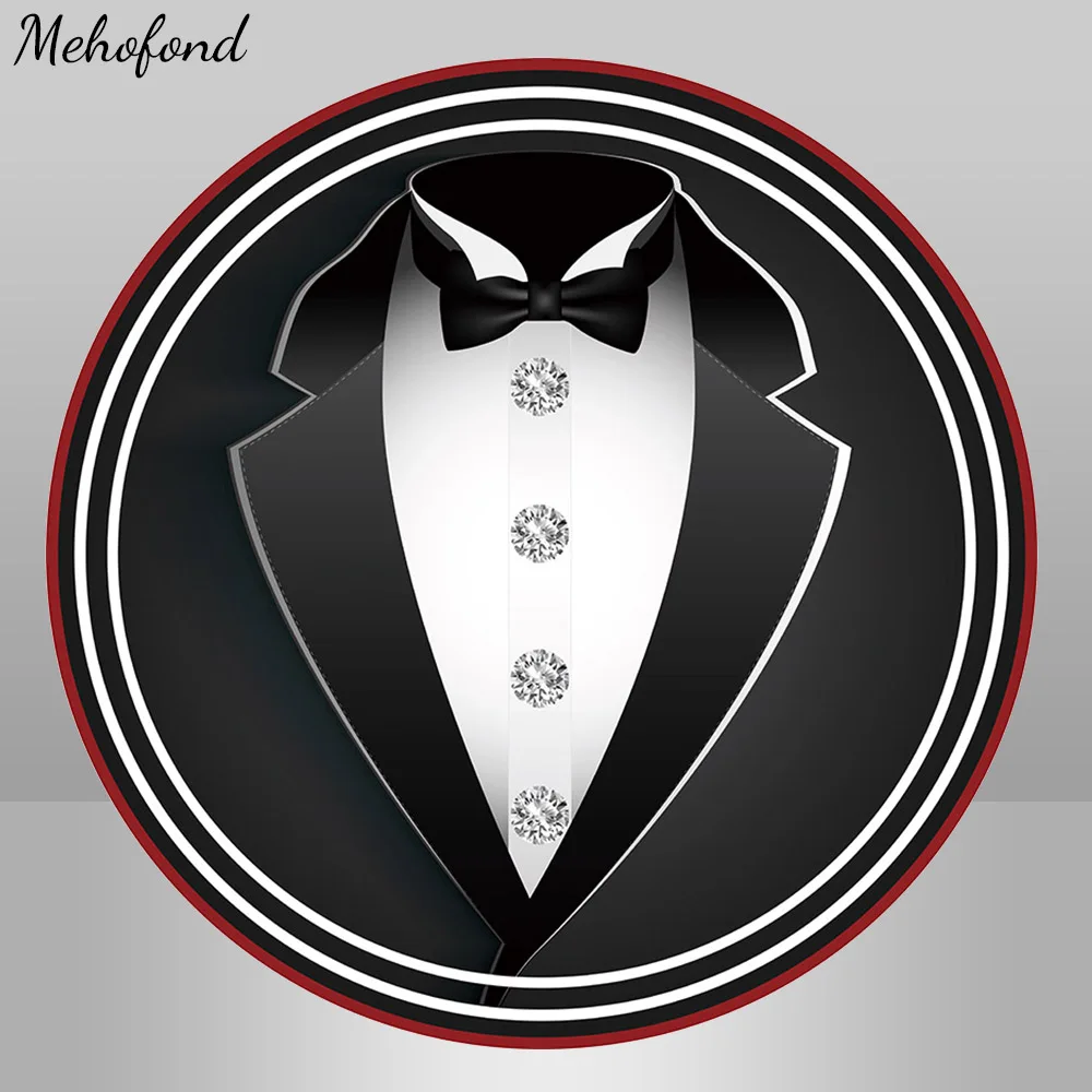 Mehofond Round Gentleman Tuxedo Father's Day Backdrop Party Black and White Suit Bow Tie Luxury Dinner Plinthes Background Prop