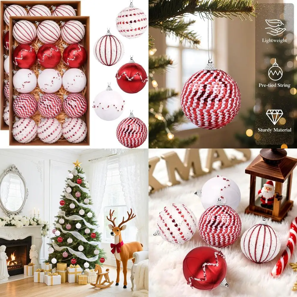 

Набор из 30 подвесных шаров для рождественской елки 3,14, красные и белые украшения для праздничного сезона.
