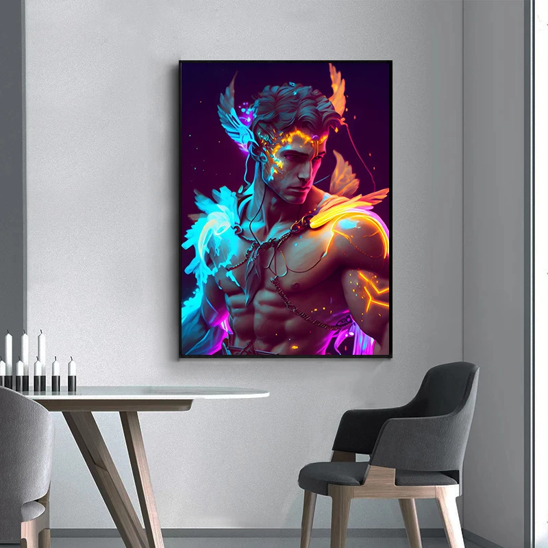 Neon Nordic Mythical Gods Portrait Poster Print Greek Mythical Figure Wall Art Modern Loki Odin Zeus Canvas Painting Home Decor