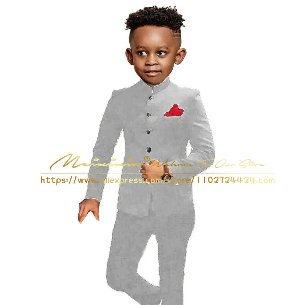 Black Suit for Boys Wedding Tuxedo Indian Style Jacket Pants 2 Pieces Slim Fit Kids Fashion Party Dress Child Clothes