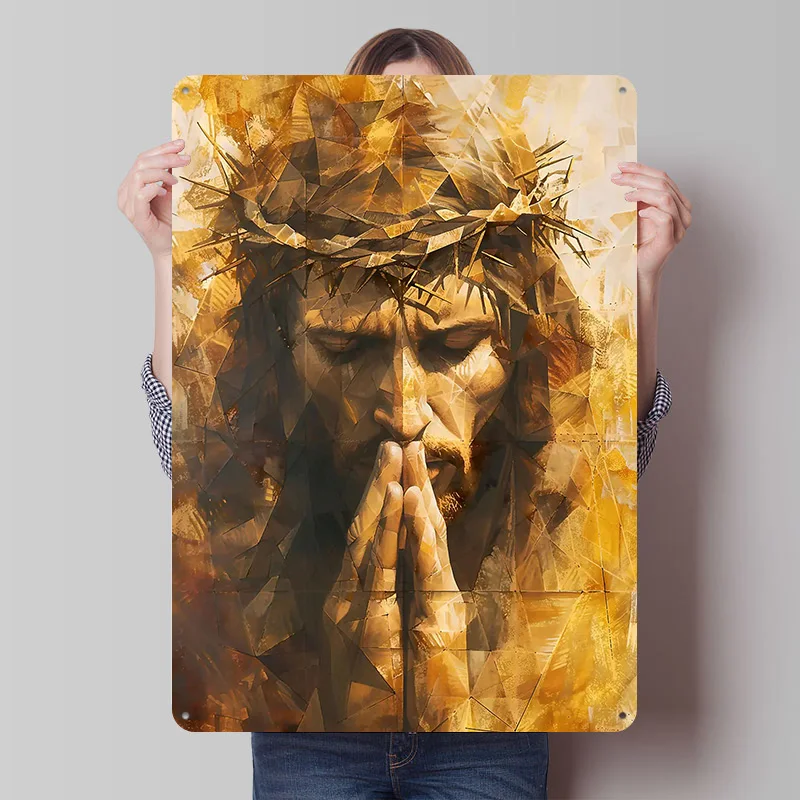 Christ With Crown of Thorn Poster Customized Vintage Metal Signs Wall Art Retro Tin Plaque for Office Decoration Gaming Interior