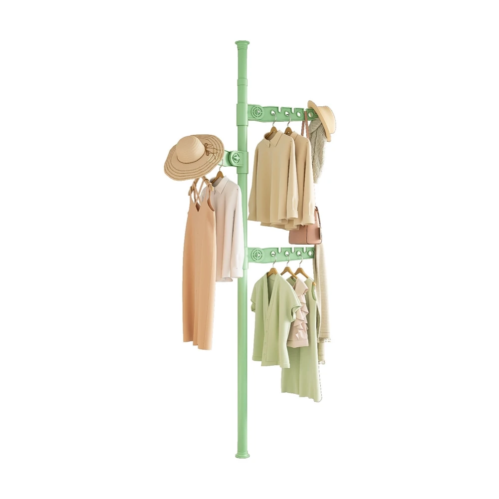 Floor-Standing Vertical Clothes Drying Rack Open Coat Rack Indoor Balcony Punch-Free Telescopic Support Rod Clothing StorageRack