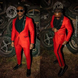 Slim Fit 2 Piece Red Men Wedding Suit Casual Groom Tuxedos Shawl Lapel Prom Blazer Trousers Business Suits Set(Jacket+Pants)