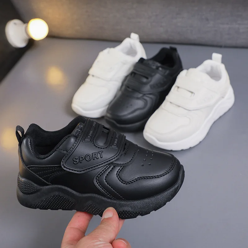 Kids Shoes 2023 New Solid Black Hook & Loop Non-slip Girls Sneakers Cool Children Fashion Boys Sport Shoes for Running Casual