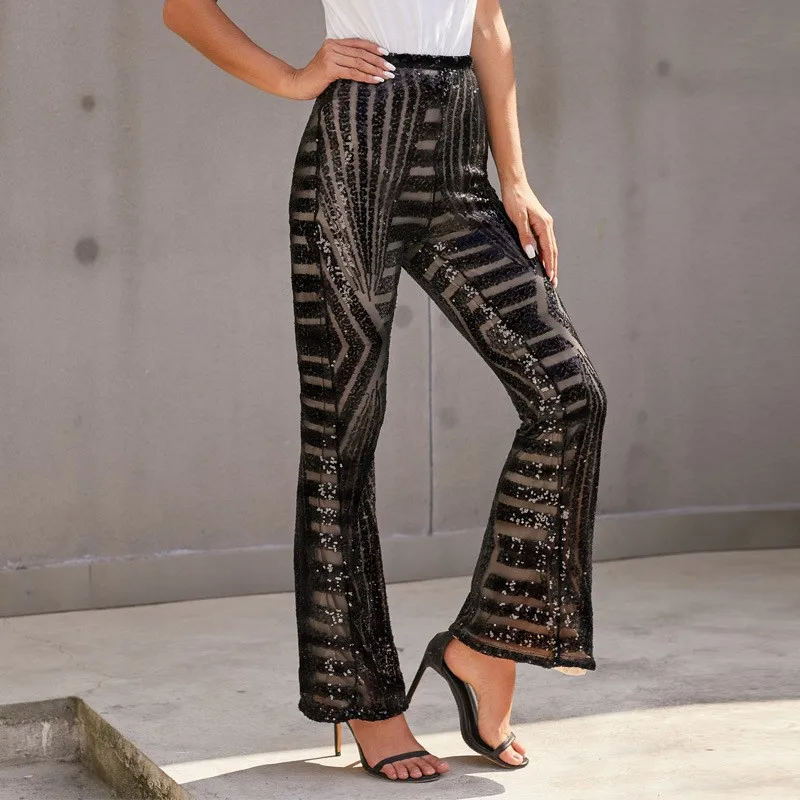 Elegant Sequined Flare Pants for Women - Perfect for Casual Outings