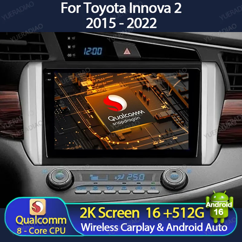 Android 16 Car Radio For Toyota Innova 2 2015 - 2022 Qualcomm Head Unit 2DIN 4G WIFI GPS NAVI Multimedia Stereo Video Player BT