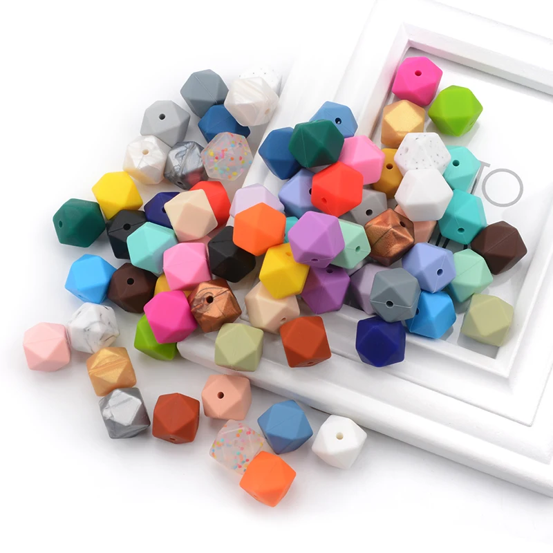 LOFCA 10pcs 14mm Mini Hexagon Silicone Beads Food Grade Teething Mini Hexagon BPA Free Silicone Teether Toy Pacifier