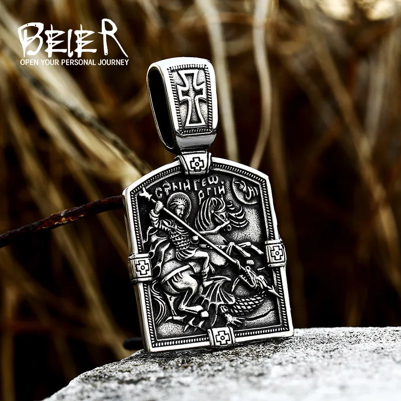 BEIER Dragon Slayer st george Men's Fashion Pendant Chain religious belief Necklace Jewelry BP8-670