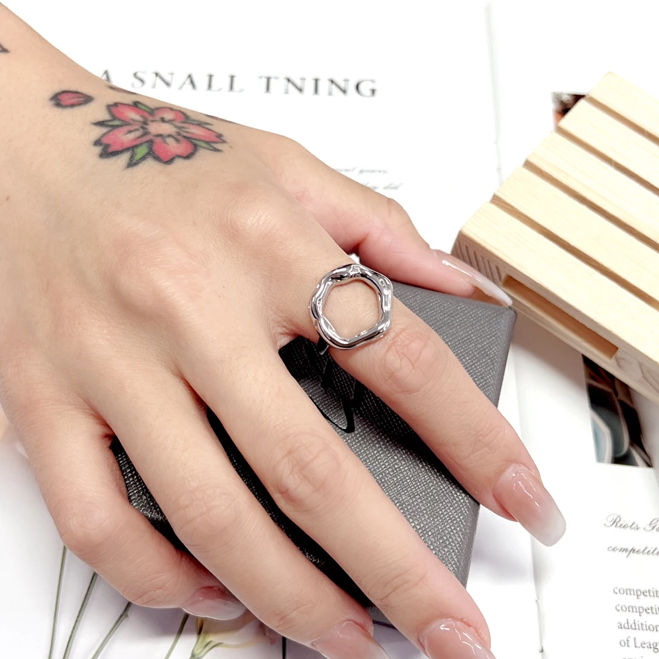 New 316L Stainless Steel Irregular Ring For Women Statement Metal Golden Finger Geometric Rings Minimalist Jewelry Bijoux Femme