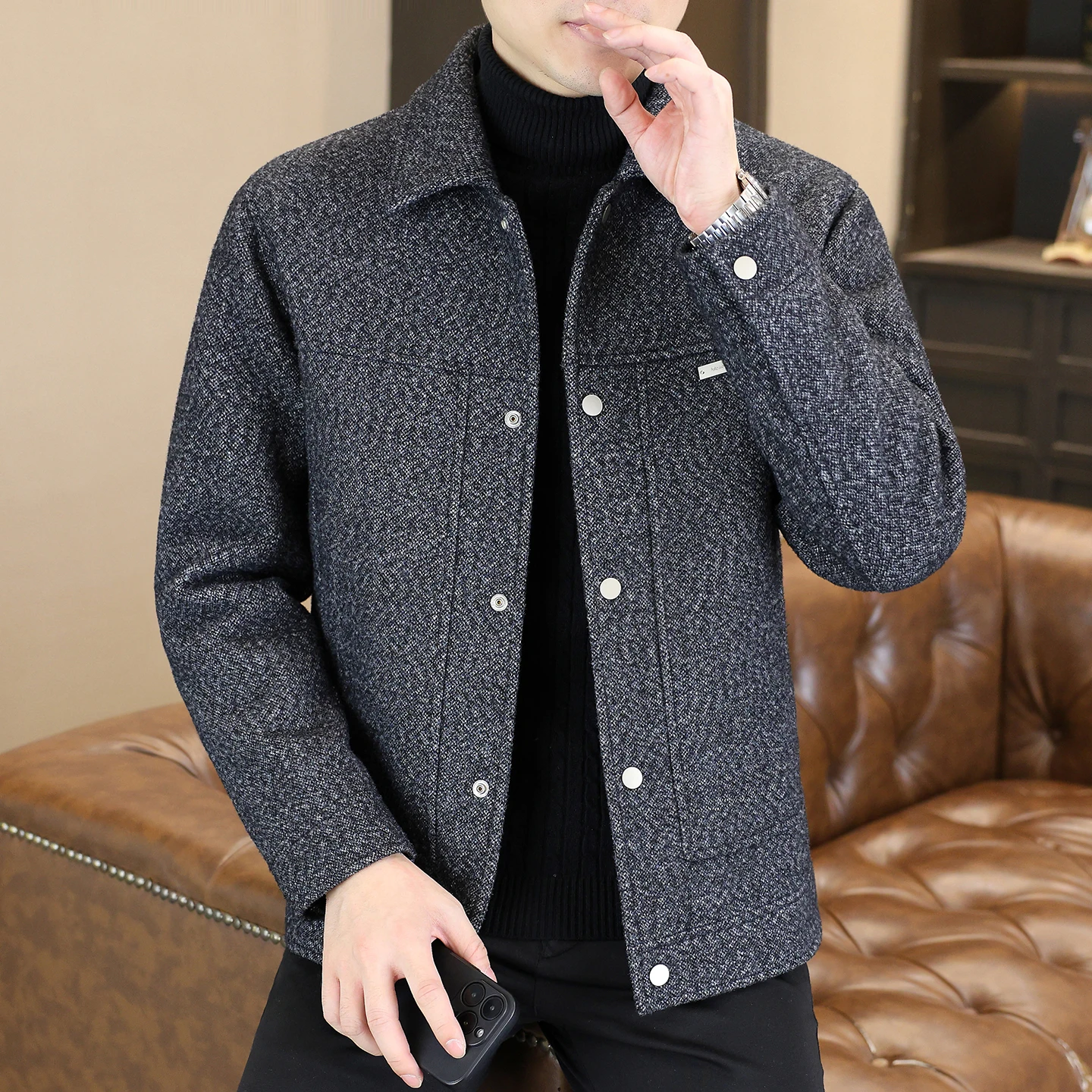 

Осень-зима 202, теплая шерстяная куртка, мужская высококачественная повседневная куртка-тренч, модное деловое офисное социальное пальто с лацканами