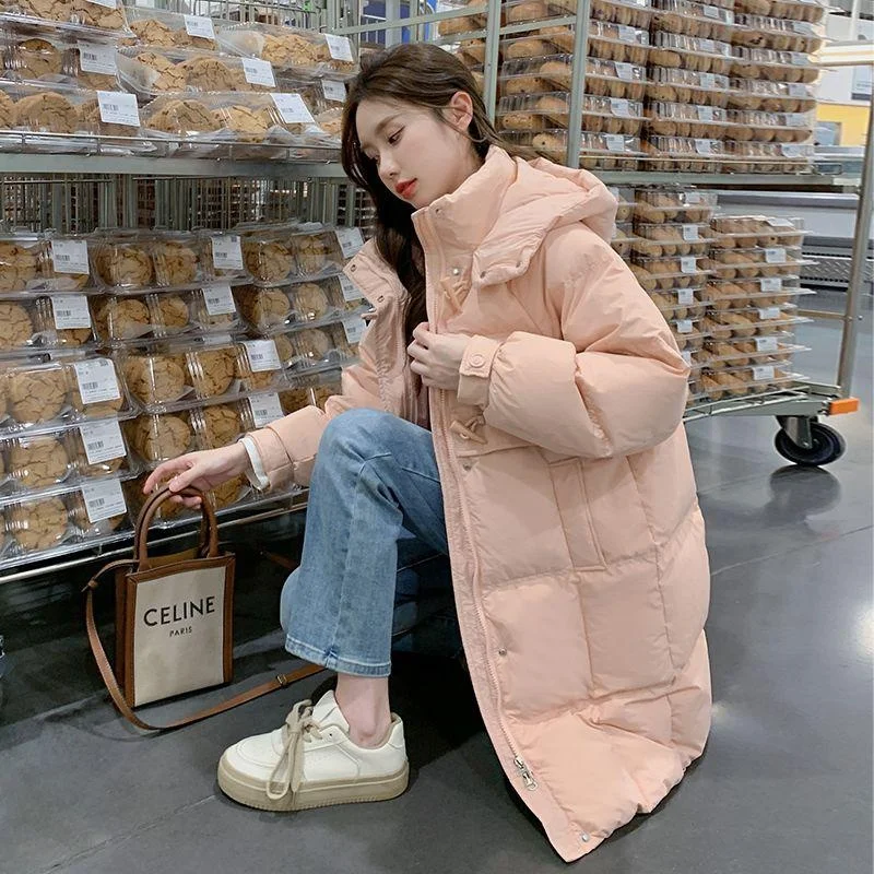 

Thiened Du down Jaet Women's Mid-Length Winter New Sle Coat Button Design Small Size Outerwear Commute Sle White Du...