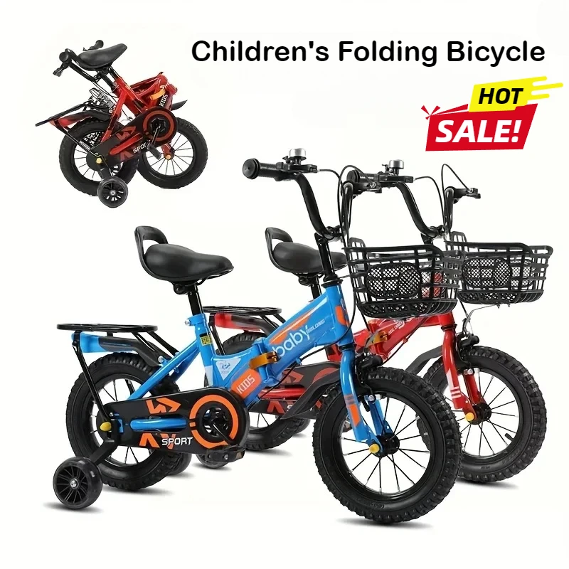 16 Inch Folding Bike for Kids with Adjustable Seat and Safety Wheels Bike with Flashing Lights for Boys and Girls Holiday Gifts