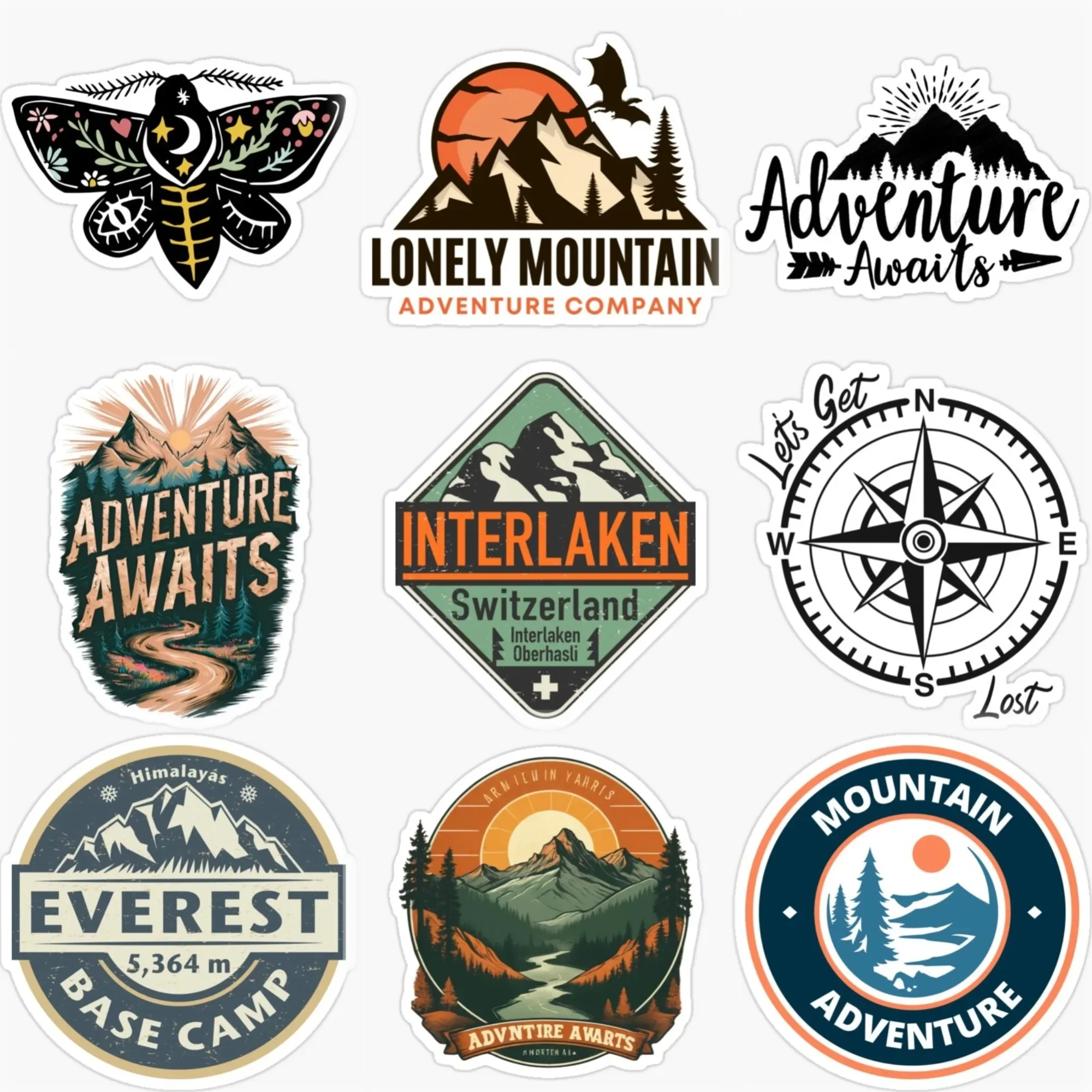 

Adventure Awaits Travel Camping Mountain Creative Car Stickers for Bicycle Motorcycle Helmet Bumper Decal Accessories