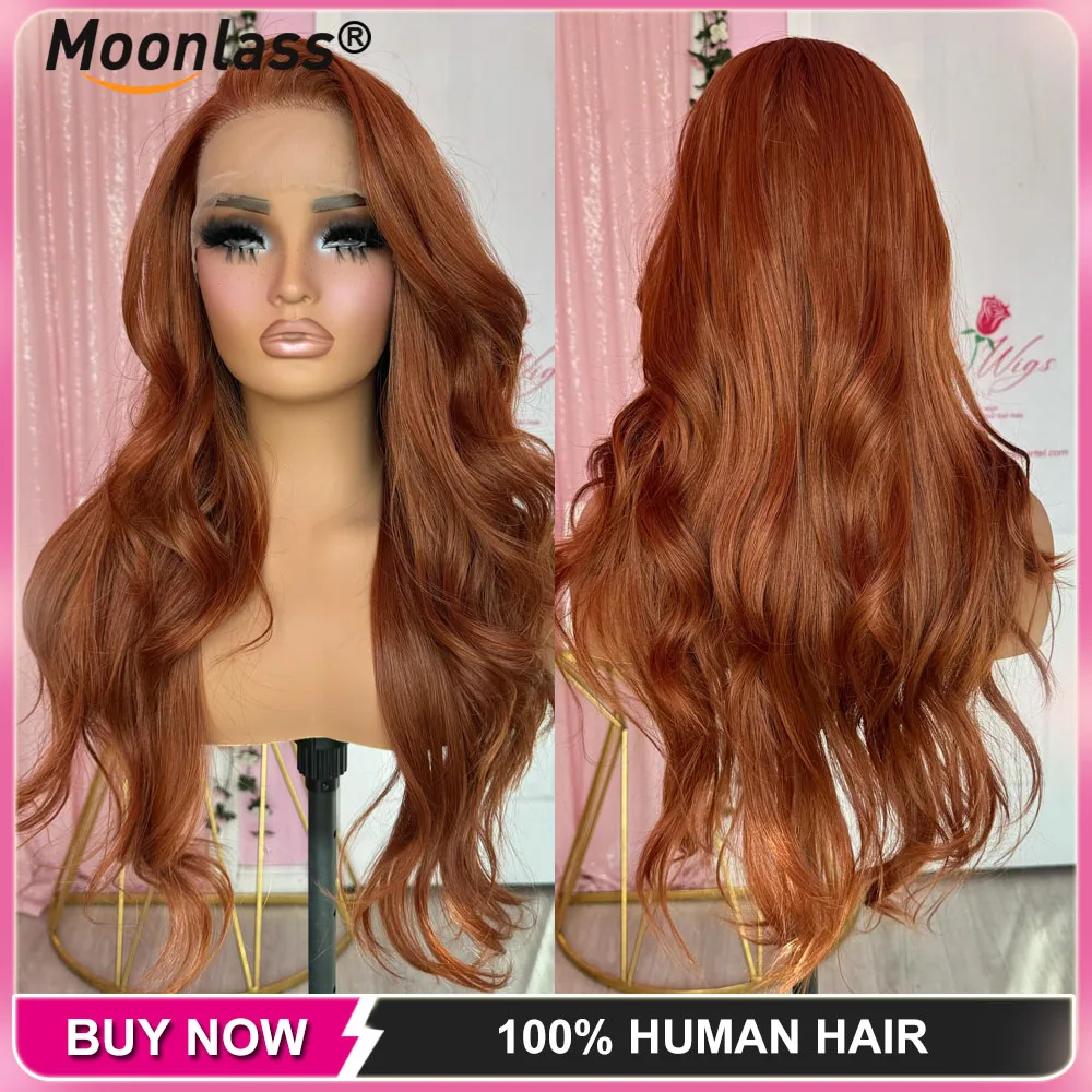 

Moonlass Christmas Reddish Brown Body Wave 100% Human Hair Wig 210% Density Orange Preplucked Pre Cut 13x6 Lace Front Remy Wigs