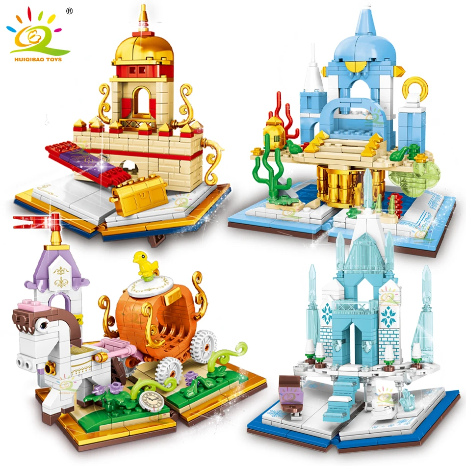 

HUIQIBAO 4PCS/SET Princess Dream Castle Book Building Block for Girl Carriage Queen Friend Series House City Bricks Children Toy