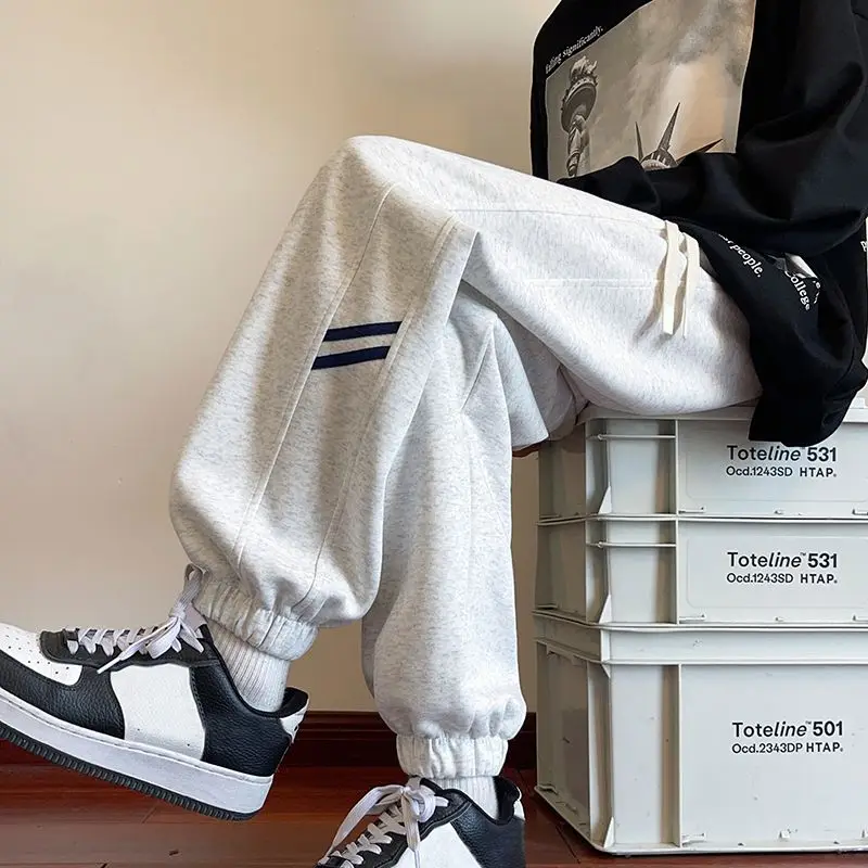 

Loose Casual American Sport Pants for Men Autumn Winter plus Size Cuffed Leisure Trousers Teenagers Straight Leg Pants