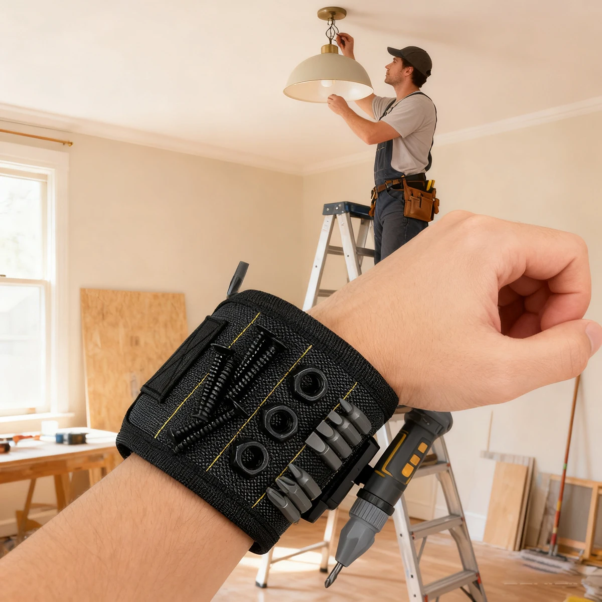 سوار معصم مغناطيسي للأدوات، حزام أدوات خفيف الوزن، مسامير تثبيت مغناطيسية محمولة، لقم حفر الأظافر، مجموعة أدوات العمل