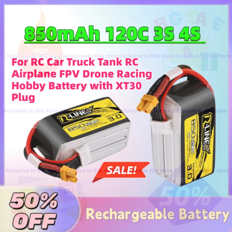

Grade A Upgrade 850mAh 120C 3S 4S Lipo Battery for RC Car Truck Tank RC Airplane FPV Drone Racing Hobby Battery with XT30 Plug