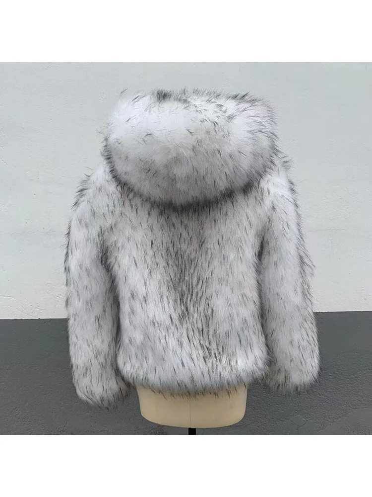 Europese Amerikaanse vintage prachtige elegante namaakbont winter warme pluizige elegante mode grijze zachte vrije tijd bovenkleding met capuchon