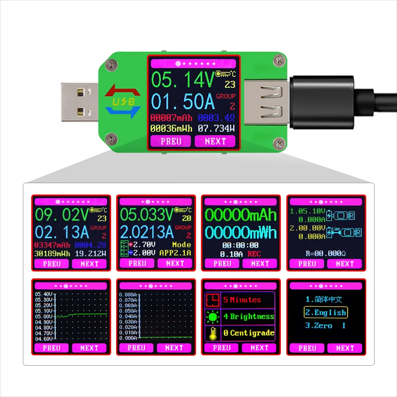 RD UM24 UM24C APP USB 2.0 Wyświetlacz LCD Woltomierz amperomierz Miernik napięcia ładowania akumulatora Multimetr Kabel pomiarowy Tester