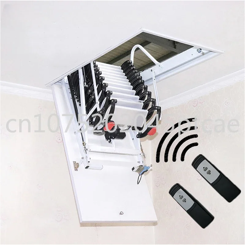 

Electric attic stairs with handrails remote control ceiling folding telescopic ladder with hatch