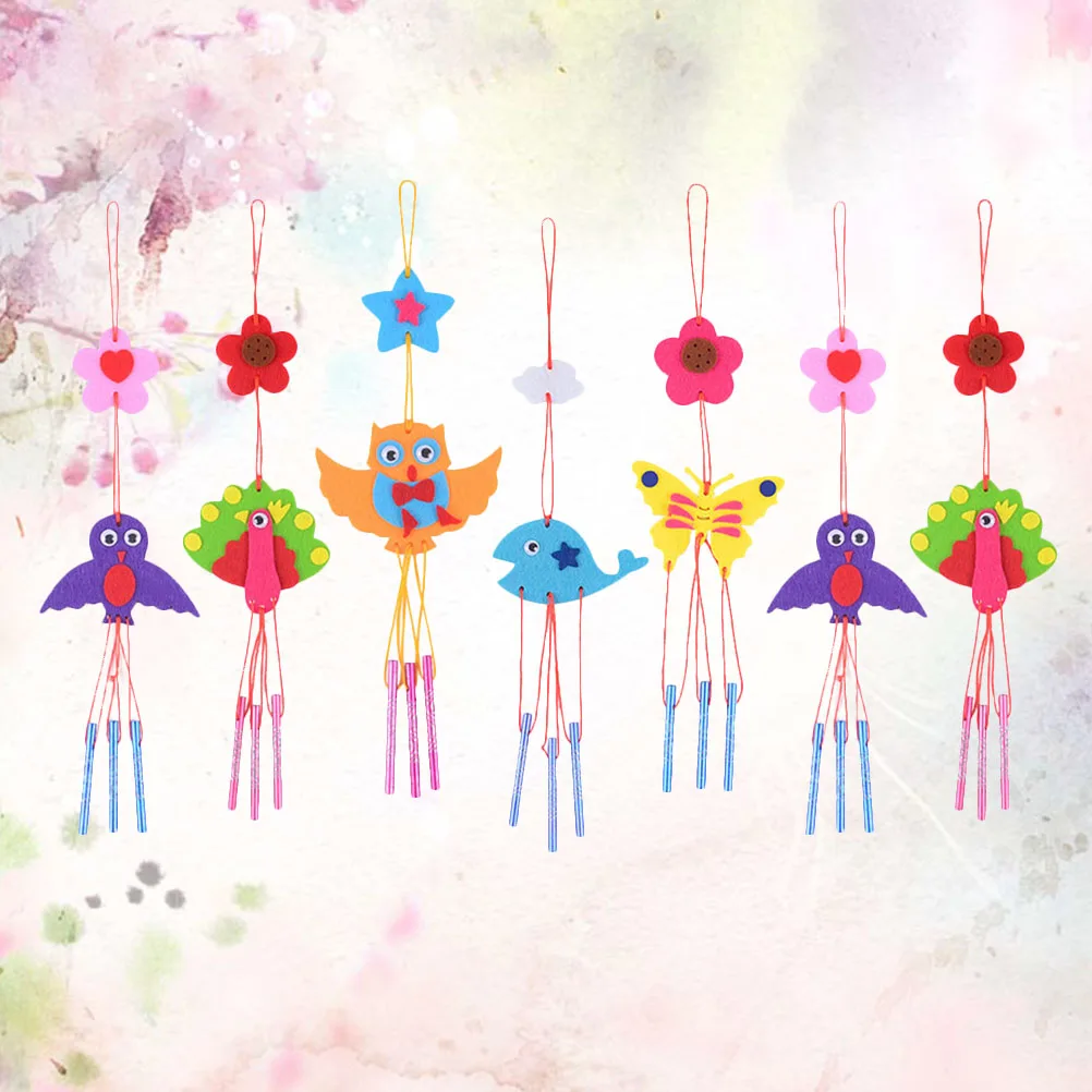 ชุดทำโมบายลม 8 ชิ้น ชุดงานฝีมือสำหรับเด็ก วัสดุทำโมบายลมแบบแขวน ของตกแต่งบ้าน ของขวัญสร้างสรรค์