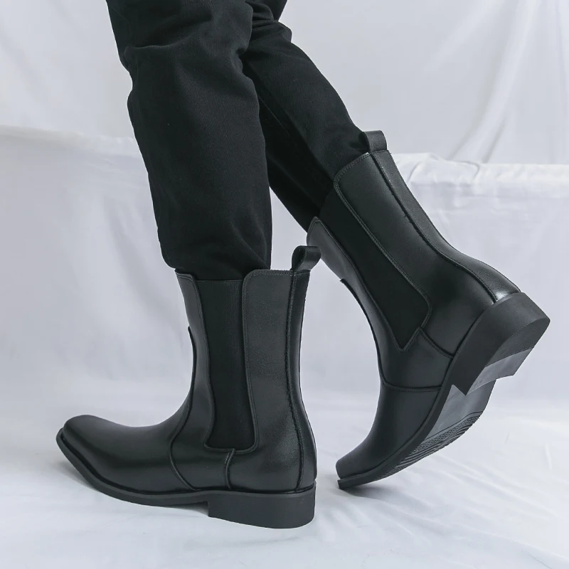 الخريف الشتاء الرجال عالية الجودة تشيلسي الأحذية الأسود البني الرجال سوليد الأعمال عادية موضة فارس الأحذية في الهواء الطلق أحذية التدريب الرجال #5