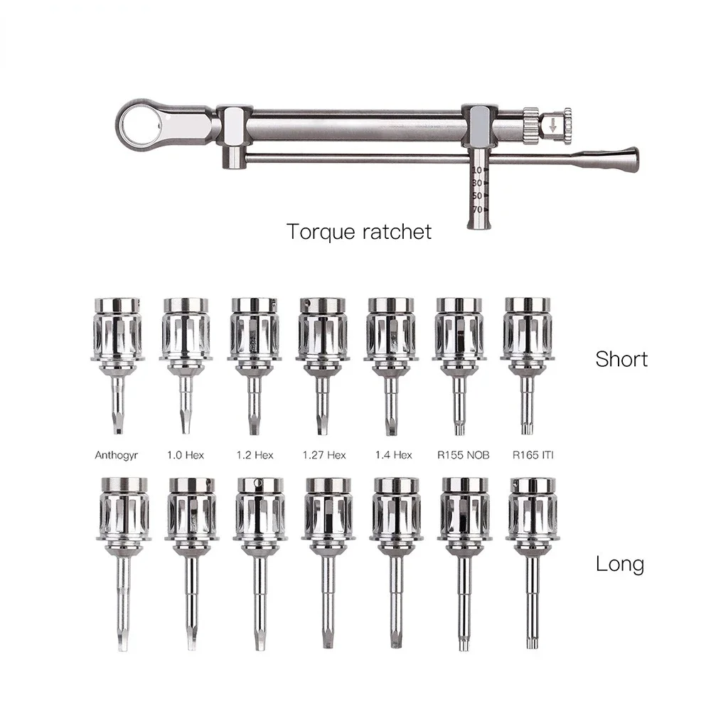 Conjunto completo de restauração de implante dentário, caixa de ferramentas universal, chave de torque universal oral, chave de fenda dental, chave de implante