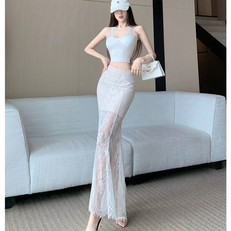 

High-end Mesh Splicing Lace Skirt for Women New High Waist Fishtail Hip Wrap