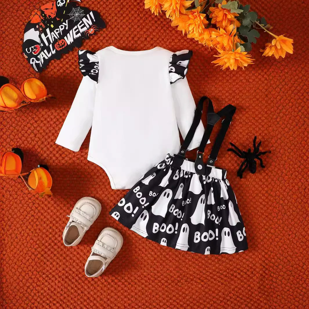 0-1 Years Halloween Newborns Clothing Baby Girls Long Sleeve Romper with Tulle Skirt Cartoon Cute Outfit Infant Wear Sets