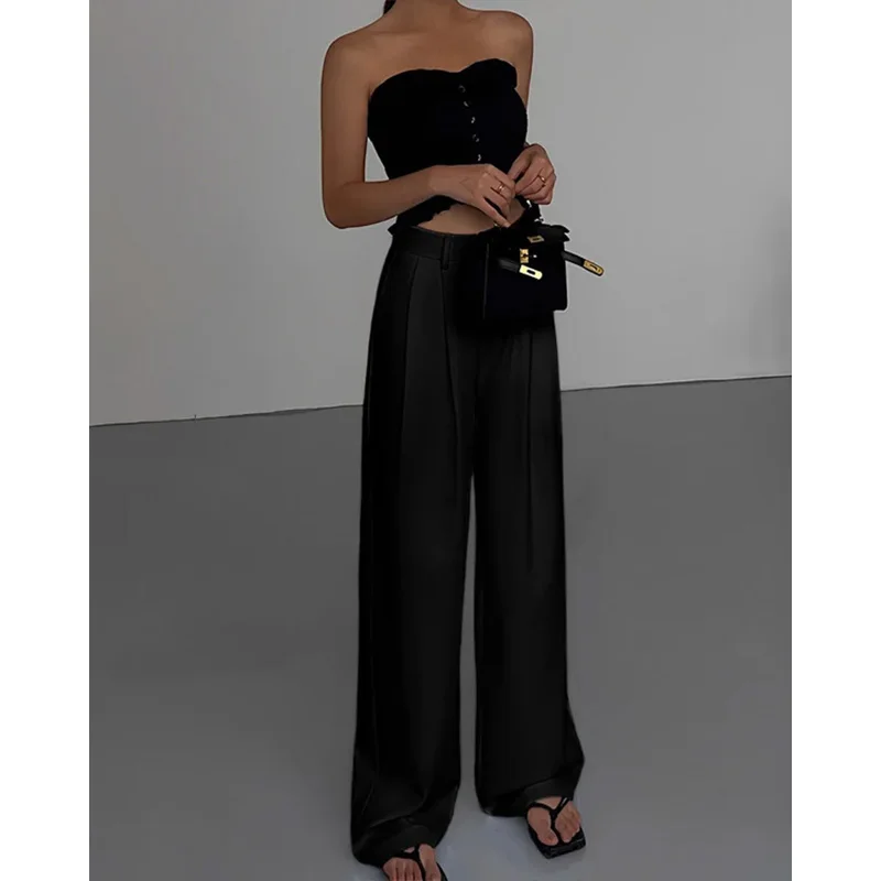 Popular high waisted suit narrow cut wide leg pants Straight drape versatile casual floor mop pants New Spring 2024