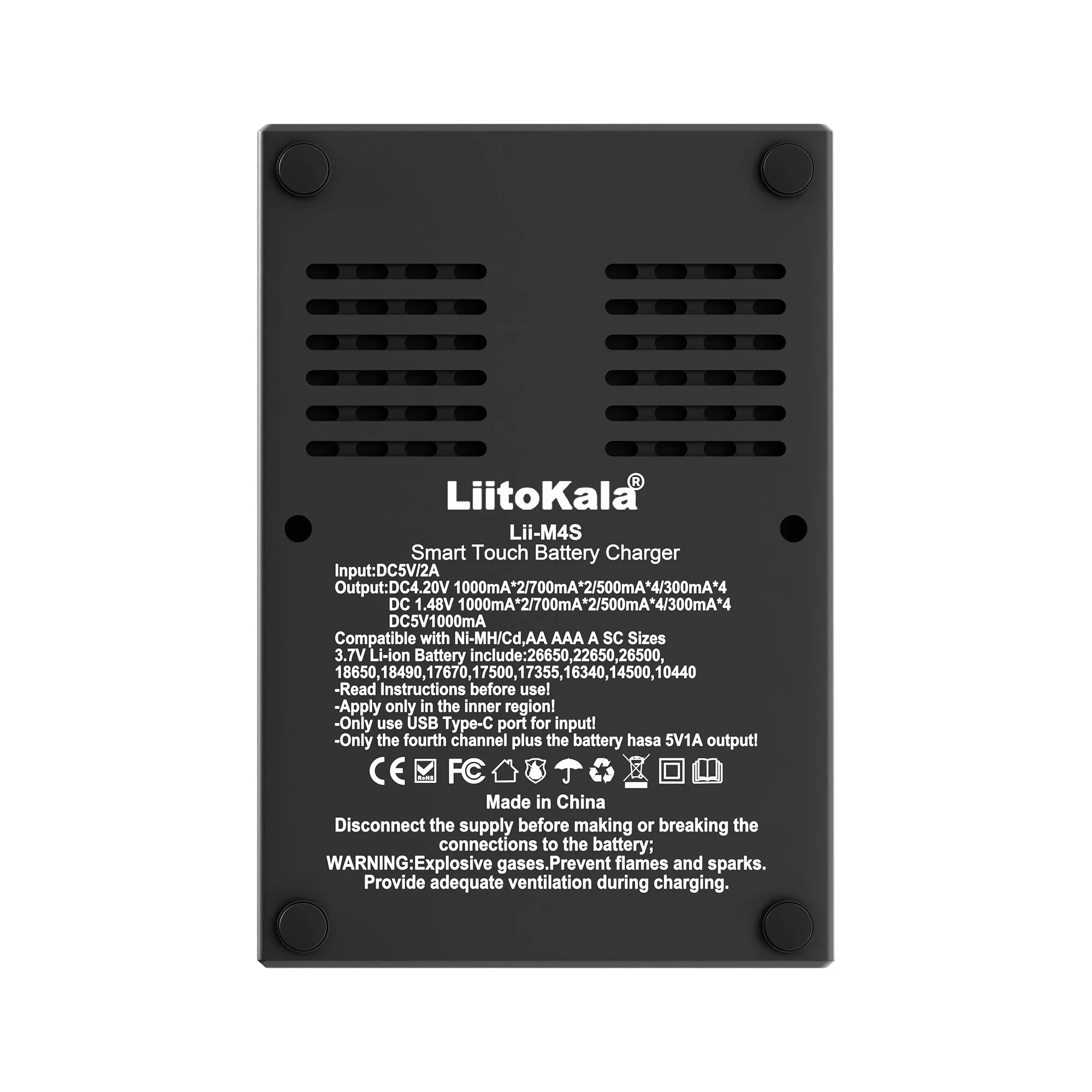 Liitokala Lii-M4S Smart Charger LCD Touch 4 Slot Type-C 18650 14500 26650 AA AAA Ni-MH Li-Ion Capacity Test Discharge Storage