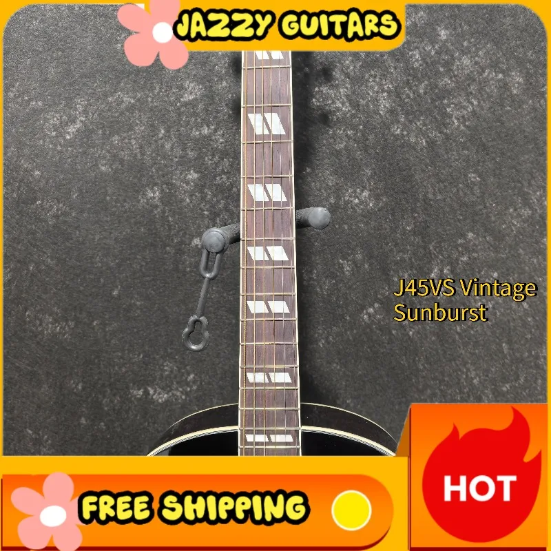 Vintage Sunburst J45VS Acoustic Guitar Full Abalone Fingerboard Inlays Mahogany Back Sides Bluegrass Country Music Players