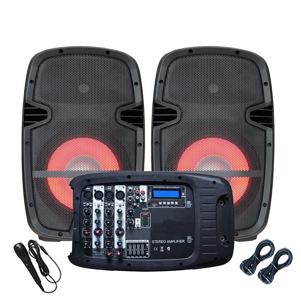 

1000Watts Portable 4 Channel Powered Mixer with 2*10 Inch Speakers BT Karaoke PA Speaker System Outdoor Professional Sound Box