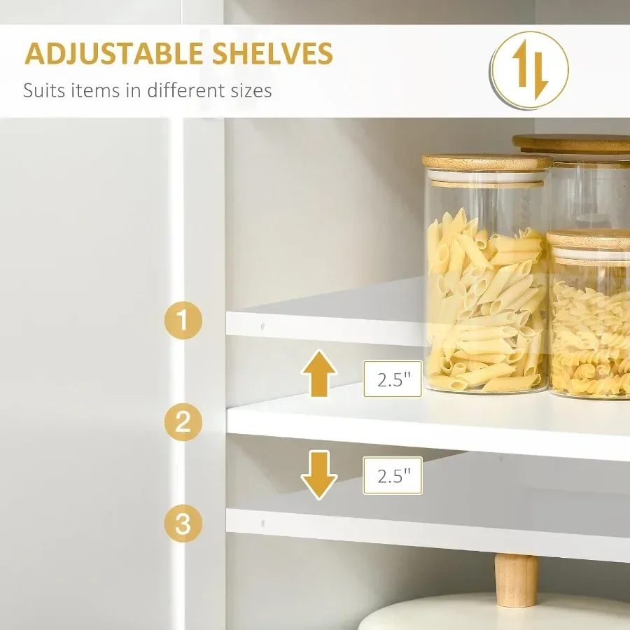 67 Pantry Cabinet Kitchen Hutch for Storage, White MDF with Tempered Glass Doors and Soft-Close Drawers - view 6