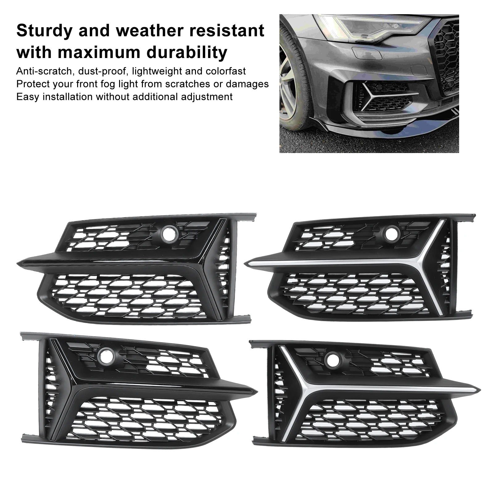 

Fog Lamp Grille Glossy Black Honeycombs Mesh for RS6 Fog Light Grilles Grills Fit for C8 S6 2019 2020 Fog Light Grille
