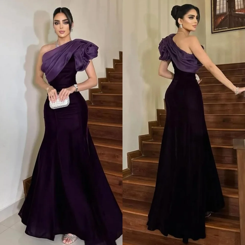 Disesuaikan kualitas tinggi Jersey Pleat putri duyung satu bahu gaun panjang Bespoke gaun acara gaya Modern