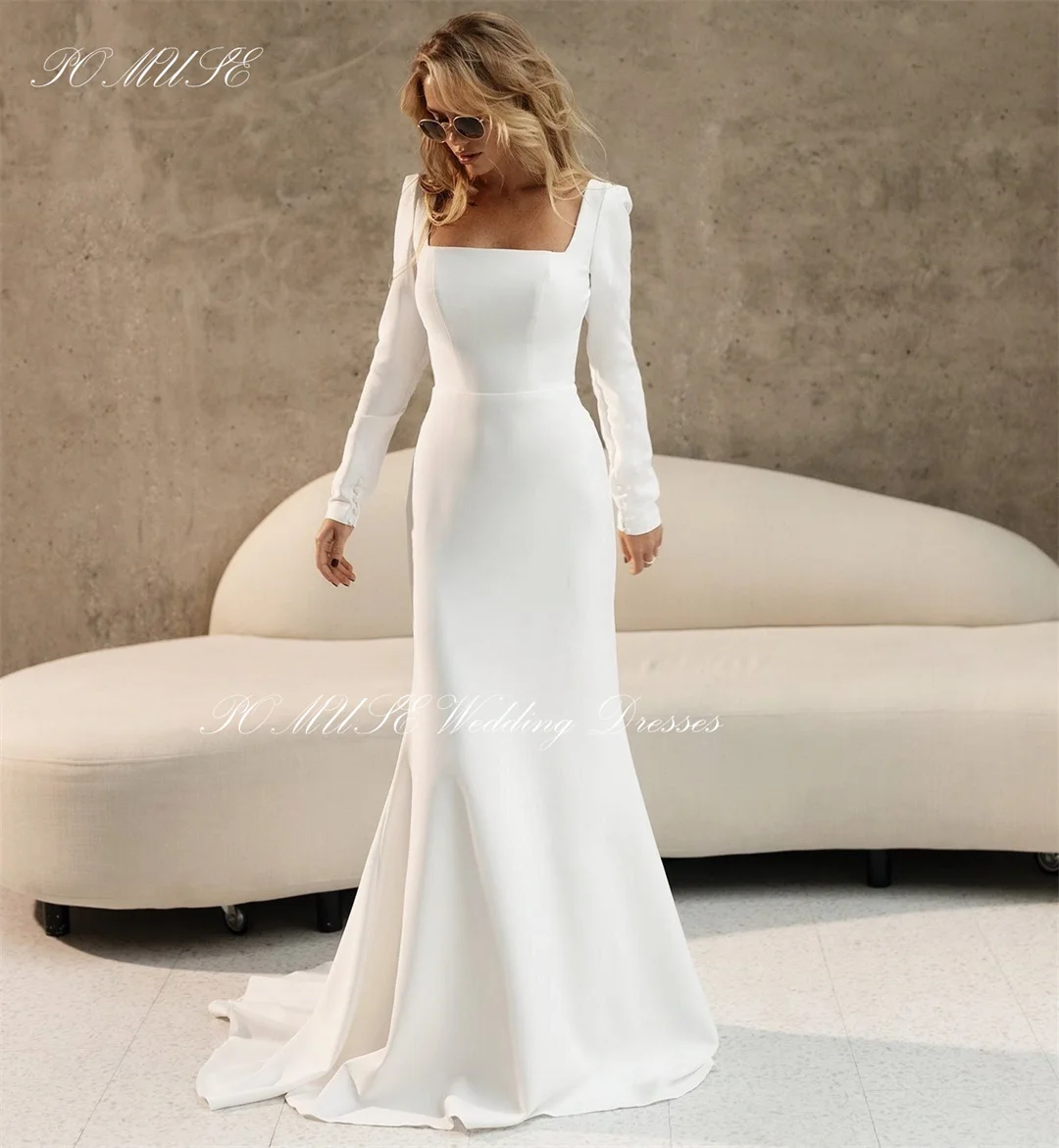 POMUSE Angepasst Tasten Brautkleider Mit Langen Ärmeln Fit Land Hochzeit Braut Kleid Nach Maß Vestido De Novia für Frauen