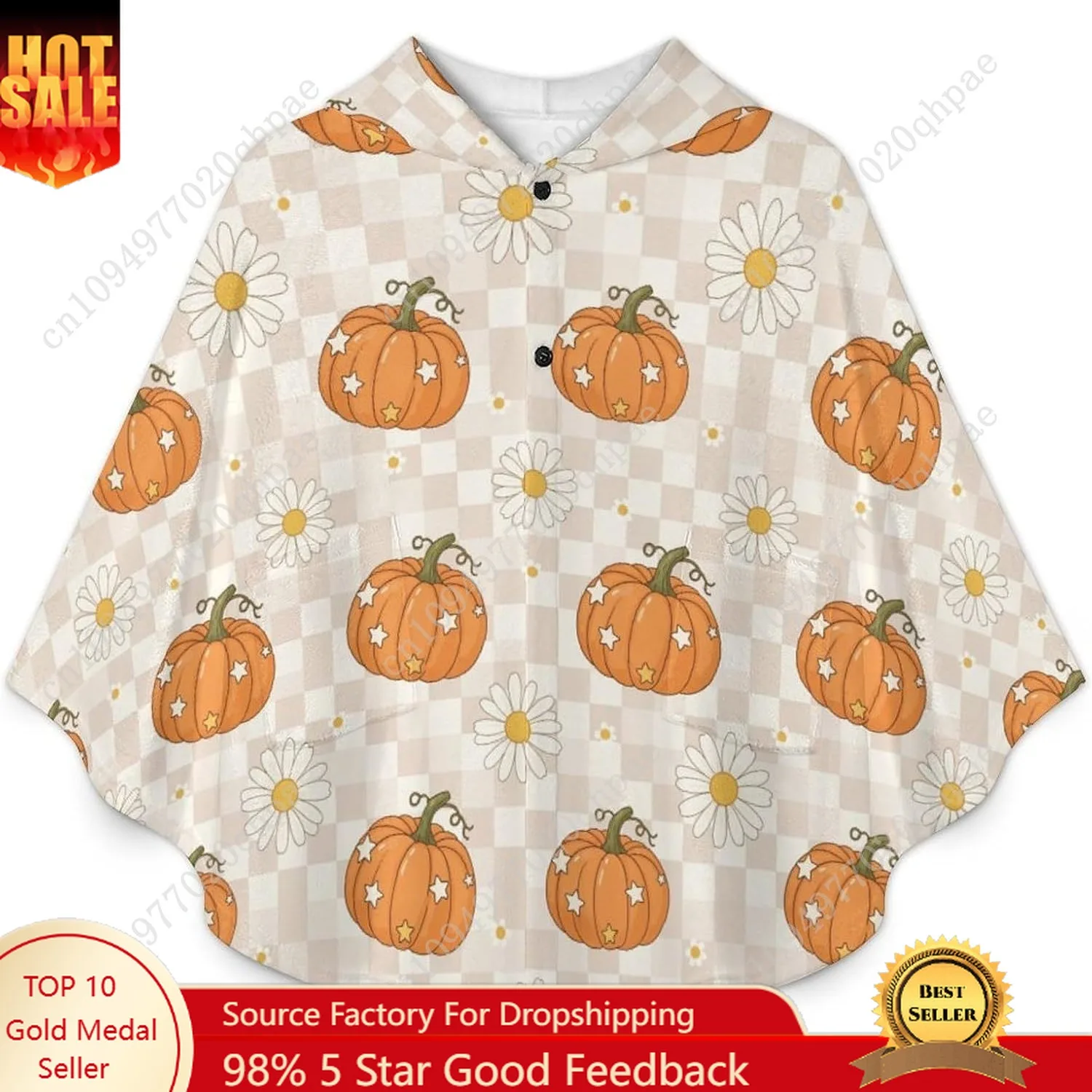 سترة بطانية مريحة من الفلانيل، هوديي كبير الحجم بنمط اليقطين ديزي مع جيوب للأطفال والمراهقين #1