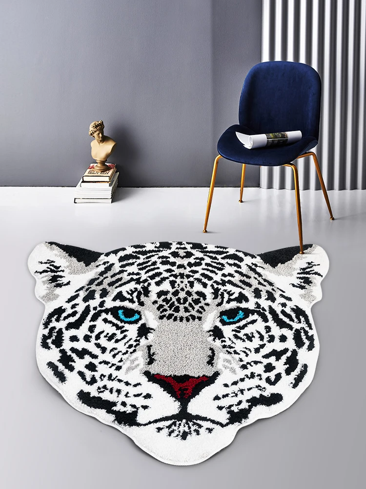 Tufted Rug Animal Leopard Head for Living Room Bedroom Fluffy Bathroom Area Rug Home Decor Brown Jaguar Face Aesthetic Floor Mat