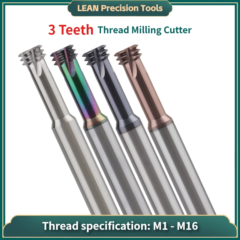 Metric Thread 3-Flutes Three tooth Mill Thread Milling Cutter M1 M2 M4 M5 M6 M8 M10 M12 M14 M16 For Aluminum/Steel Machining