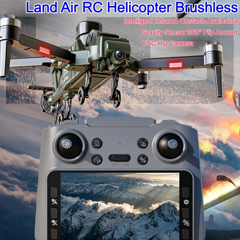 Obstacle Avoidance Brushless Screen RC Helicopter  Remote Control Helicopter With HD Camera Land Air Mode Optical Flow Gifts