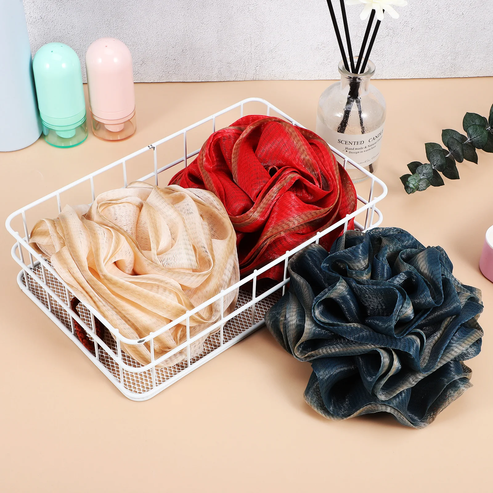

3 pcs 70g PE Skin-Friendly Bath Balls Shower Sponge Soft Exfoliating Scrubber Dense Mesh Long-Lasting Compact