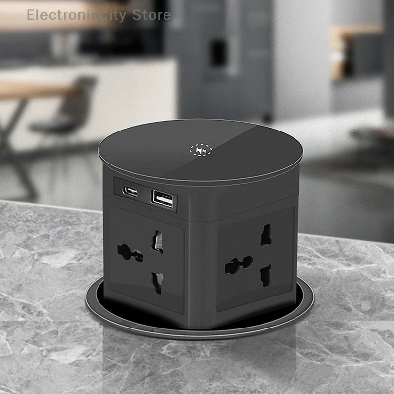 Lifting Desk Power Automatic Pop Up Elevator Socket Tower Socket US UK Plug Adapter USB Wireless Charge Hidden Outlets