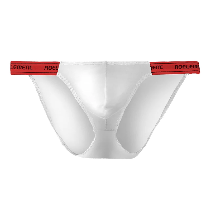 Men's Solid Color Elastic Tight-Fitting Sexy Low-Waist Ice Silk High-Cut Thong Underwear for Fitness and Sports, Comfortable Triangle Shorts