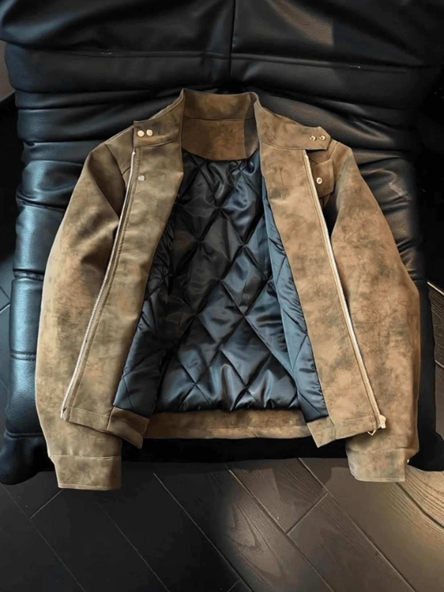 

Мужская окрашенная кожаная куртка в американском стиле, зимняя хлопковая внутренняя часть Thiened ort Sle с воротником-стойкой, мотоциклетная теплая мода